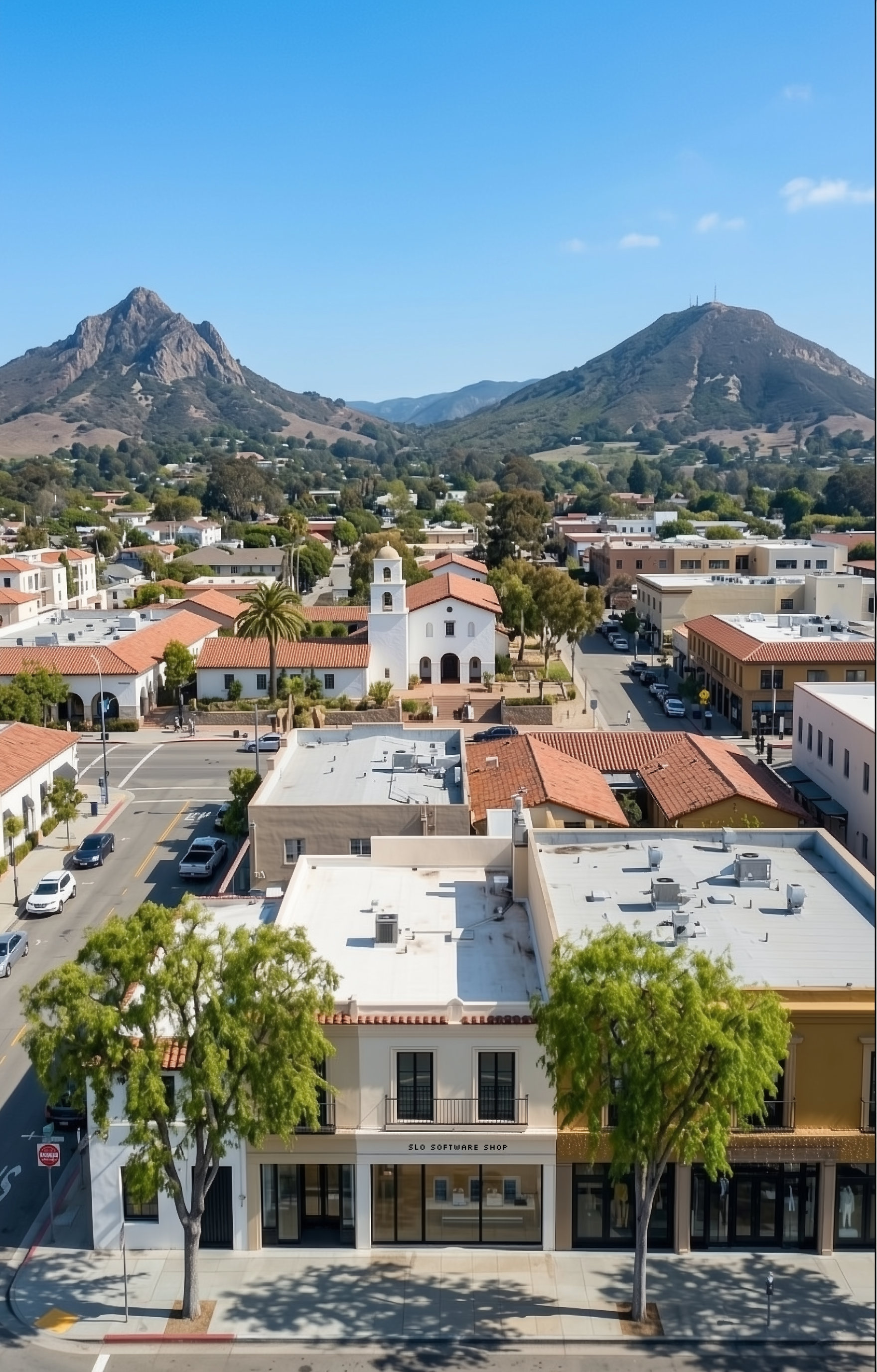 Aerial view of SLO Software Shop on Monterey Street